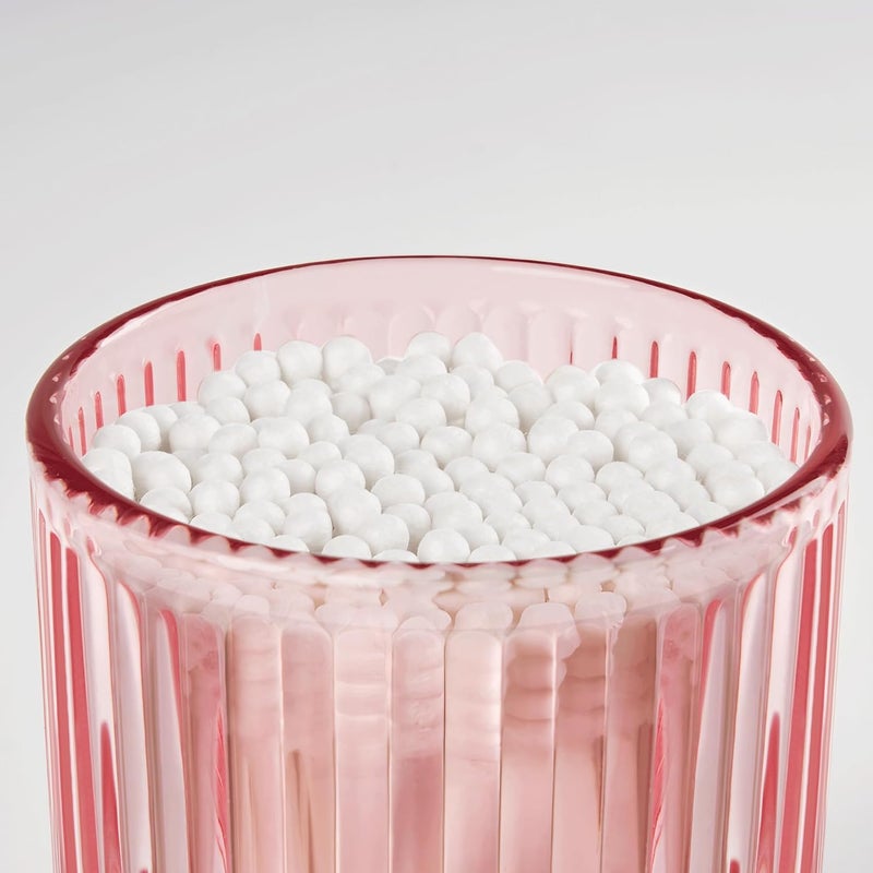 MKOSAB 2 Pack Qtip Holders for Bathroom, Clear Glass Apothecary Jars with Lids,Vintage Bathroom Canisters for Cotton Balls,Swabs,Floss Picks,Hair Ties,Vanity Organizer and Storage Decor (Pink) - Image 4